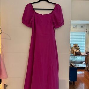 Monteau Fuchsia Puff Sleeve Midi Dress